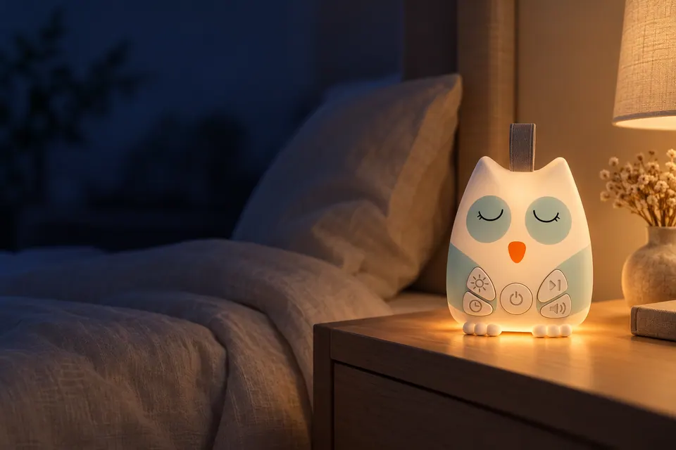 Chambre parentale la nuit, lumière douce de veilleuse